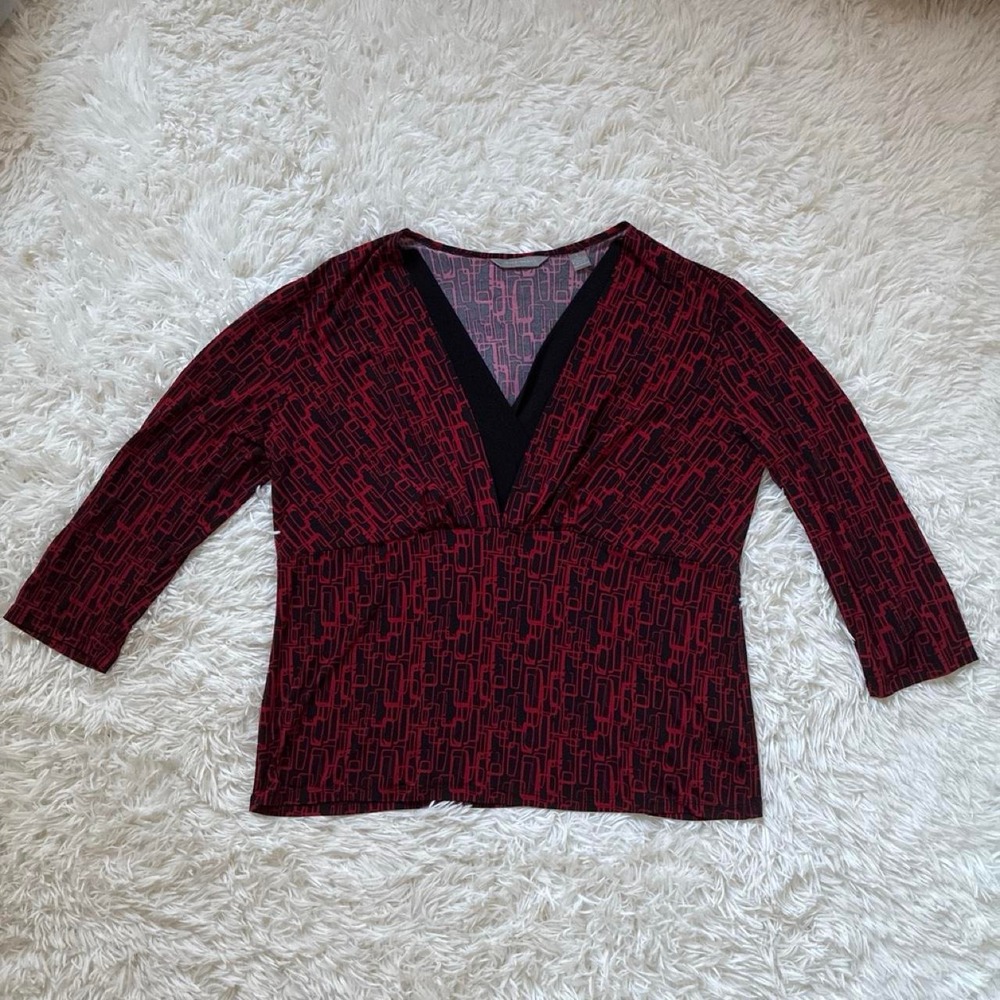 Y2K 90s Secy V- Neck Notations Blouse Bold Print